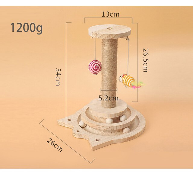 Zabawka dla kota - drewniana wieża z 3 poziomami, tunel, myszy i piłka - Wianko - 5