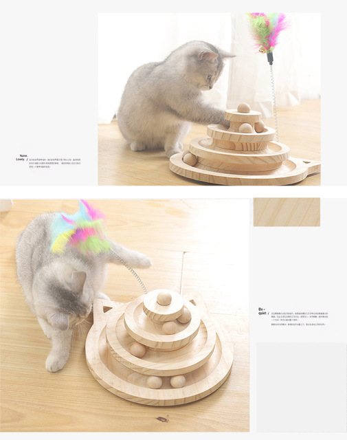 Zabawka dla kota - drewniana wieża z 3 poziomami, tunel, myszy i piłka - Wianko - 12