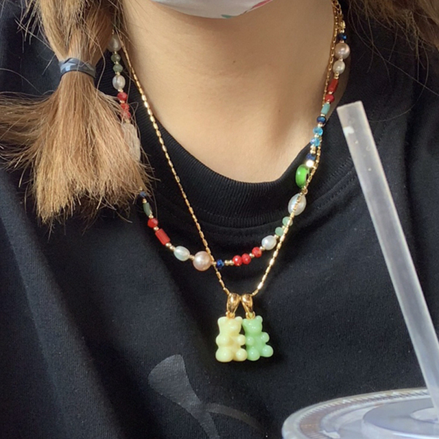 Koreański naszyjnik metalowy z żywicznych cukierków w kolorze niedźwiedzia Gummy dla kobiet Hiphop Y2K – moda na słodkie dziewczyny - Wianko - 3