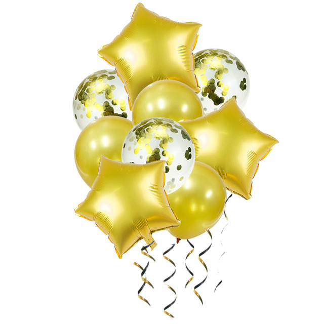 Partia 9 sztuk Niebiesko-różowo-złotych Lateksowych Balonów Konfetti z Balonem Foliowym Gwiazdą - Dekoracje Urodzinowe, Weselne, Firmowe - Wianko - 1
