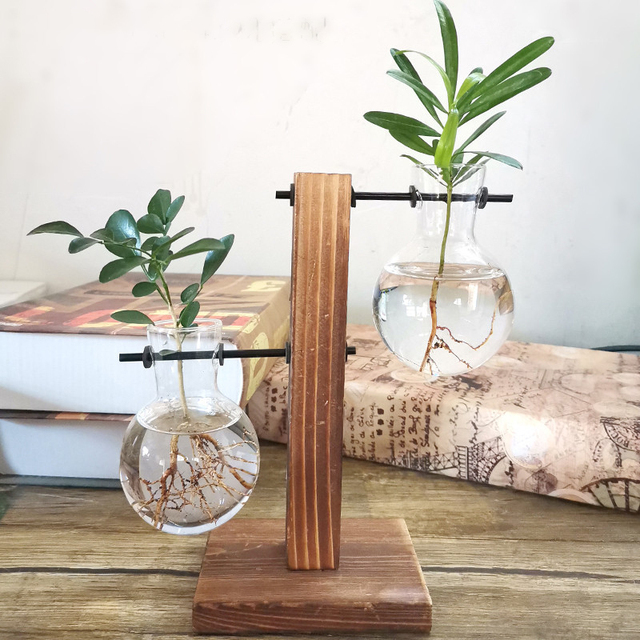 Stojak na doniczki drewniano-szklany Vintage do hydroponiki roślin bonsai - Wianko - 12