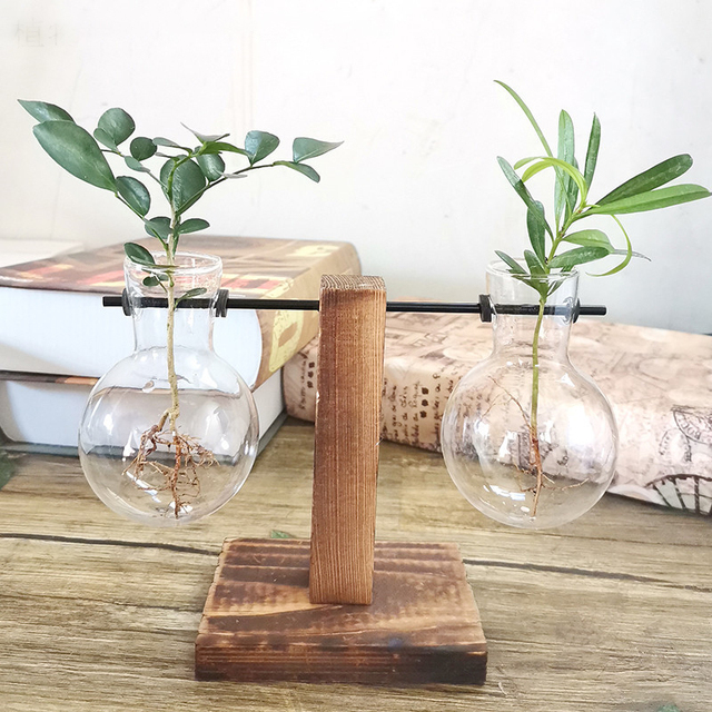 Stojak na doniczki drewniano-szklany Vintage do hydroponiki roślin bonsai - Wianko - 16
