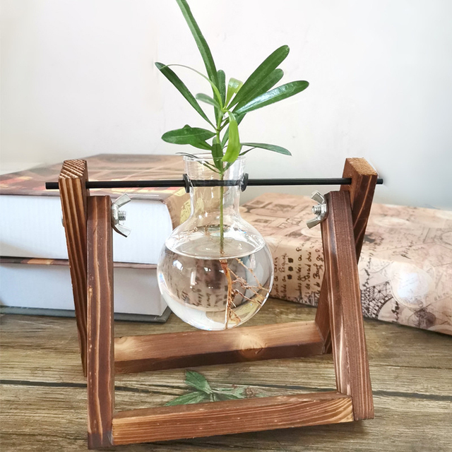 Stojak na doniczki drewniano-szklany Vintage do hydroponiki roślin bonsai - Wianko - 15