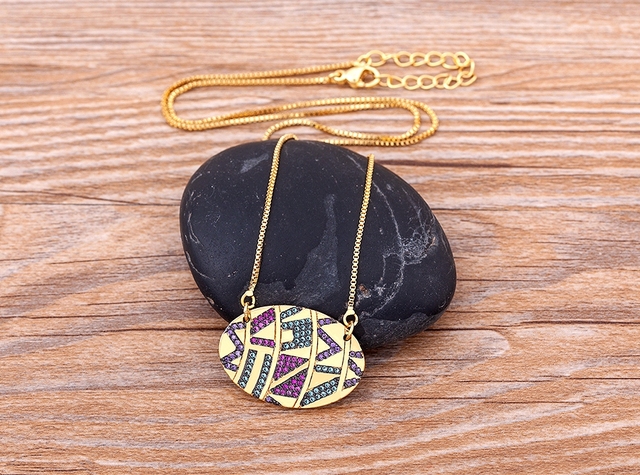 Naszyjnik damska biżuteria z regulowanym naszyjnikiem, wisiorkiem w kolorowym stylu Tribal oval dla modnych europejskich i amerykańskich osobowości - Wianko - 3
