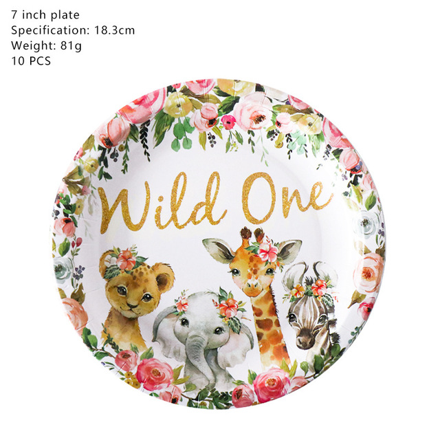 Dekoracje na imprezę urodzinową z motywem dzikiej dżungli - jednorazowe nakrycia stołowe dla niemowląt: filiżanka i płyta Safari urodziny - Wianko - 5