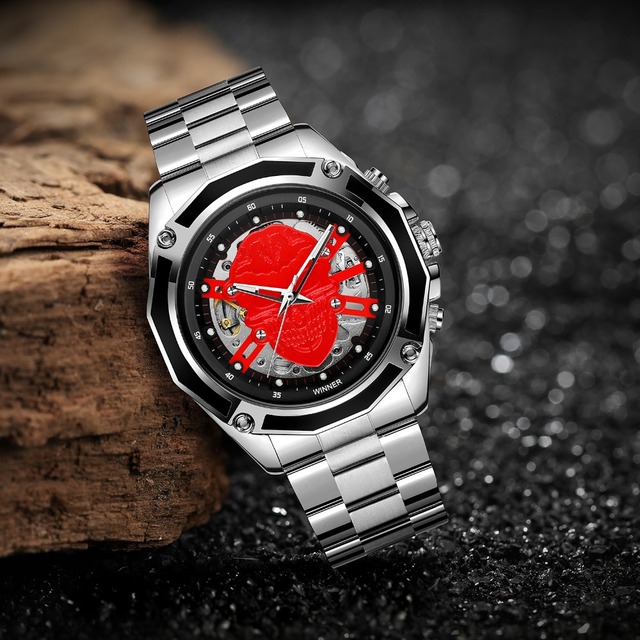 Zegarek męski Steampunk czarny ze stali nierdzewnej ruch mechaniczny szkieletowy - Zwycięzca 2019 - Wianko - 138