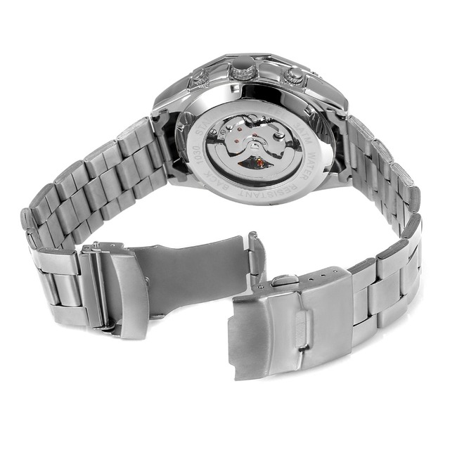 Zegarek męski Steampunk czarny ze stali nierdzewnej ruch mechaniczny szkieletowy - Zwycięzca 2019 - Wianko - 45