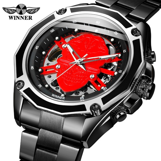 Zegarek męski Steampunk czarny ze stali nierdzewnej ruch mechaniczny szkieletowy - Zwycięzca 2019 - Wianko - 108