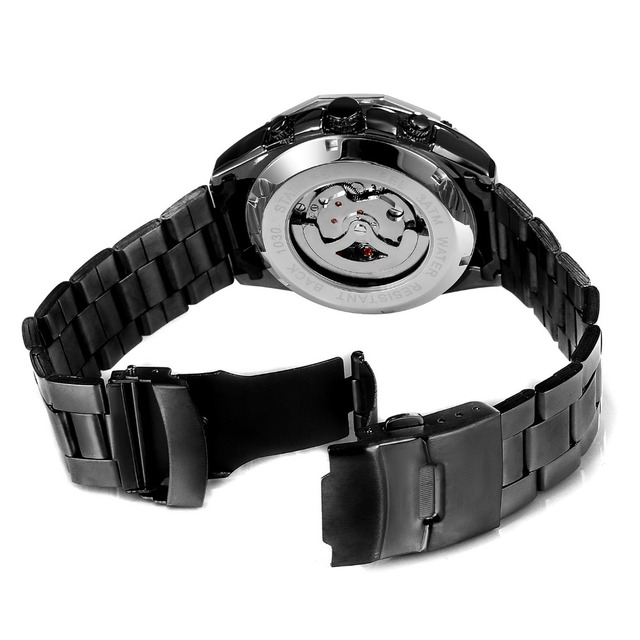 Zegarek męski Steampunk czarny ze stali nierdzewnej ruch mechaniczny szkieletowy - Zwycięzca 2019 - Wianko - 21
