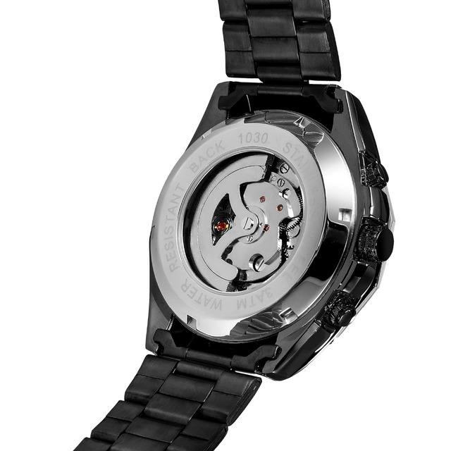 Zegarek męski Steampunk czarny ze stali nierdzewnej ruch mechaniczny szkieletowy - Zwycięzca 2019 - Wianko - 95