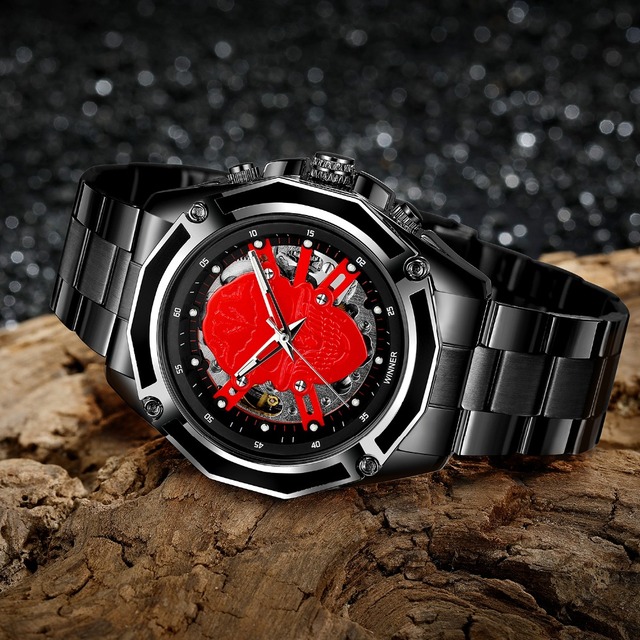 Zegarek męski Steampunk czarny ze stali nierdzewnej ruch mechaniczny szkieletowy - Zwycięzca 2019 - Wianko - 33
