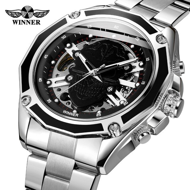 Zegarek męski Steampunk czarny ze stali nierdzewnej ruch mechaniczny szkieletowy - Zwycięzca 2019 - Wianko - 124