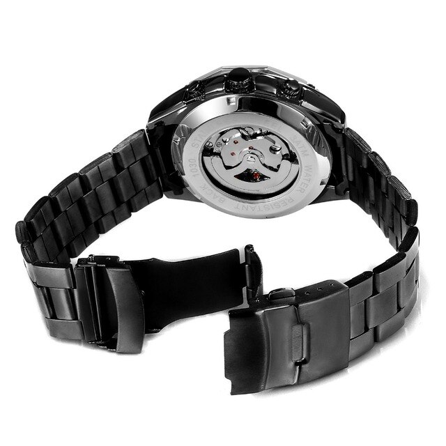 Zegarek męski Steampunk czarny ze stali nierdzewnej ruch mechaniczny szkieletowy - Zwycięzca 2019 - Wianko - 109