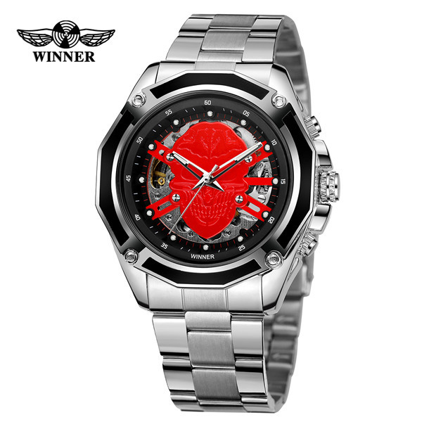 Zegarek męski Steampunk czarny ze stali nierdzewnej ruch mechaniczny szkieletowy - Zwycięzca 2019 - Wianko - 139