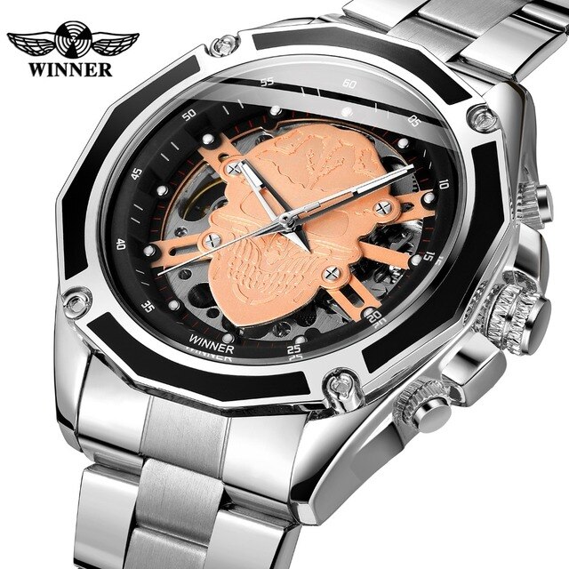 Zegarek męski Steampunk czarny ze stali nierdzewnej ruch mechaniczny szkieletowy - Zwycięzca 2019 - Wianko - 44