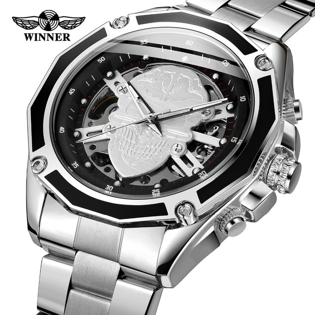 Zegarek męski Steampunk czarny ze stali nierdzewnej ruch mechaniczny szkieletowy - Zwycięzca 2019 - Wianko - 132