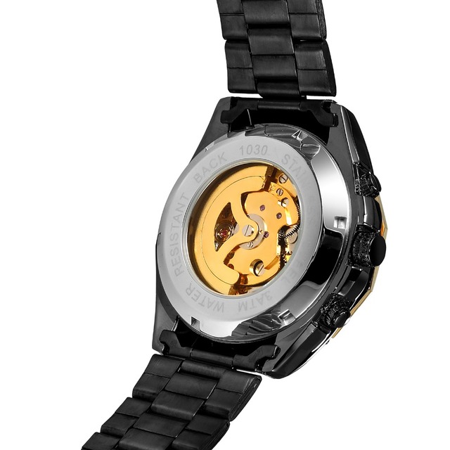 Zegarek męski Steampunk czarny ze stali nierdzewnej ruch mechaniczny szkieletowy - Zwycięzca 2019 - Wianko - 86