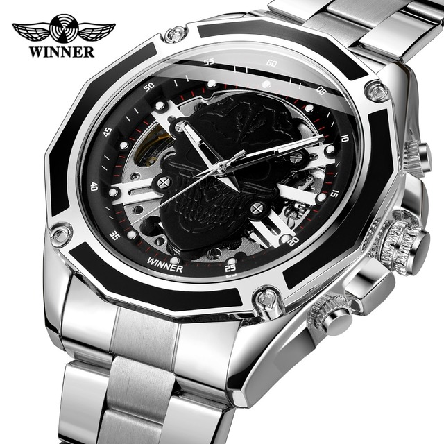 Zegarek męski Steampunk czarny ze stali nierdzewnej ruch mechaniczny szkieletowy - Zwycięzca 2019 - Wianko - 52