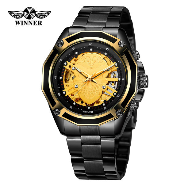 Zegarek męski Steampunk czarny ze stali nierdzewnej ruch mechaniczny szkieletowy - Zwycięzca 2019 - Wianko - 83