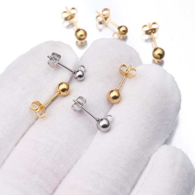 10 sztuk/partia złotych paciorków ze stali nierdzewnej o rozmiarach 3mm, 4mm i 5mm - kolczyki z przyłączami do pętli - elementy biżuterii DIY - Wianko - 10