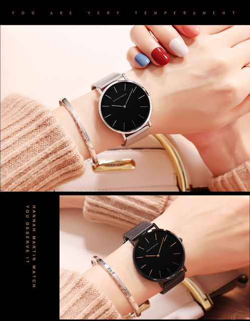 Hannah Martin - Luksusowy zegarek damski w stylu DW, siatka ze stali nierdzewnej w różowym złocie, wodoodporny, kwarcowy - Wianko - 27