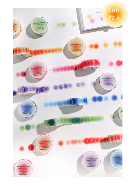 Biurowa taśma klejąca - 100 sztuk/partia gradientowych taśm Washi z kolorowymi kropkami do DIY Scrapbooking, ozdobne etykiety papiernicze do diary book album - Wianko - 2