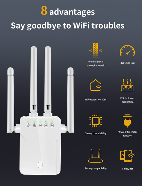 Bezprzewodowy Router Wi-Fi DISOUR M-95B 300M z Wzmacniaczem Sygnału dla Domu i Biura, Repeater, Extender 4 Anteny - Wianko - 2