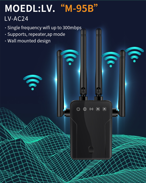 Bezprzewodowy Router Wi-Fi DISOUR M-95B 300M z Wzmacniaczem Sygnału dla Domu i Biura, Repeater, Extender 4 Anteny - Wianko - 3