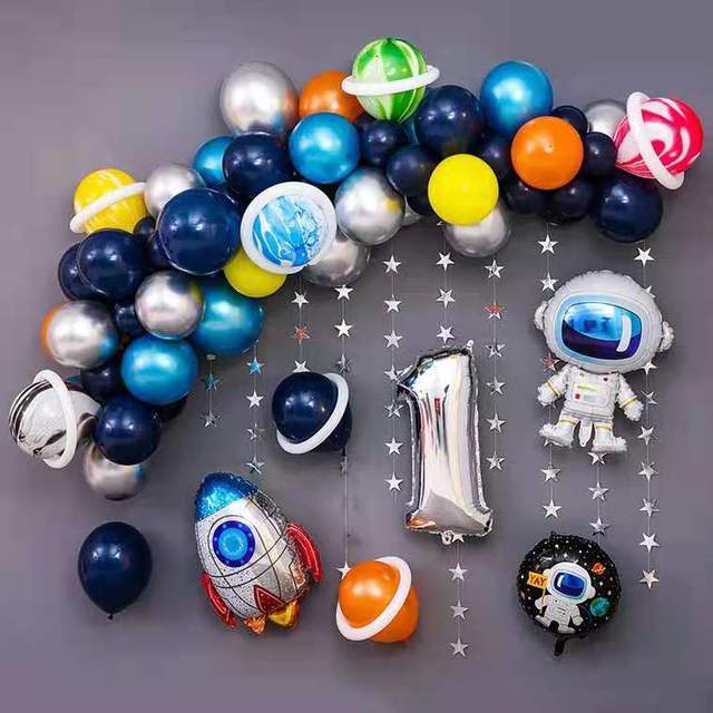 Kosmiczna dekoracja urodzinowa DIY - Balon astronauty na rakiety w 4D z planetą - idealna do przyozdobienia imprezy dla dzieci - Globos Baby Shower - Wianko - 1