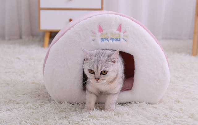 Słodkie zwierzątko - Komfortowe łóżko domowe dla kota i małego psa - Gniazdo jaskinia- Zimowe ciepłe miejsce do snu - Wianko - 13