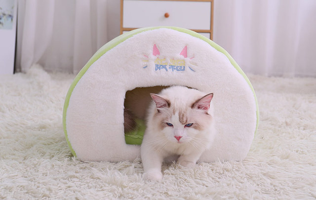 Słodkie zwierzątko - Komfortowe łóżko domowe dla kota i małego psa - Gniazdo jaskinia- Zimowe ciepłe miejsce do snu - Wianko - 12