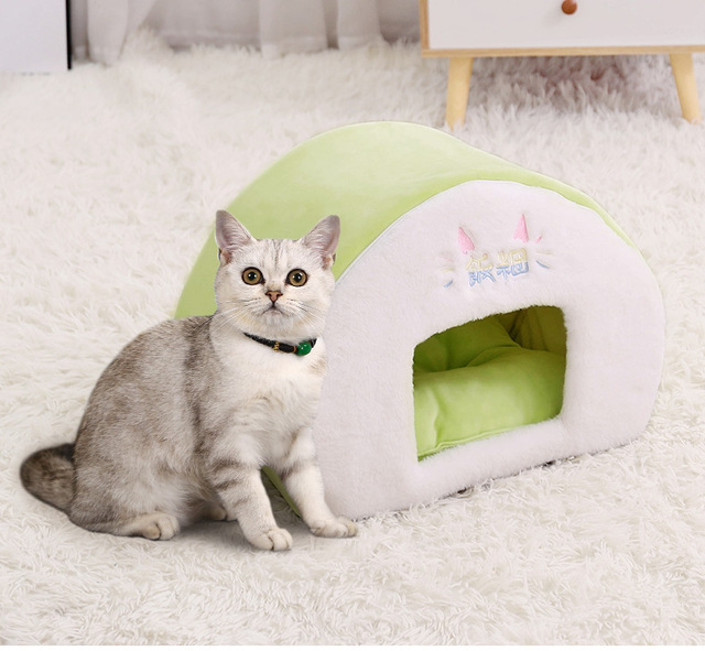 Słodkie zwierzątko - Komfortowe łóżko domowe dla kota i małego psa - Gniazdo jaskinia- Zimowe ciepłe miejsce do snu - Wianko - 9