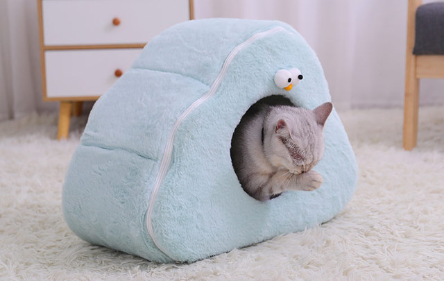 Słodkie zwierzątko - Komfortowe łóżko domowe dla kota i małego psa - Gniazdo jaskinia- Zimowe ciepłe miejsce do snu - Wianko - 7
