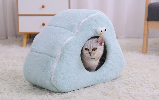 Słodkie zwierzątko - Komfortowe łóżko domowe dla kota i małego psa - Gniazdo jaskinia- Zimowe ciepłe miejsce do snu - Wianko - 8