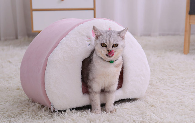 Słodkie zwierzątko - Komfortowe łóżko domowe dla kota i małego psa - Gniazdo jaskinia- Zimowe ciepłe miejsce do snu - Wianko - 14