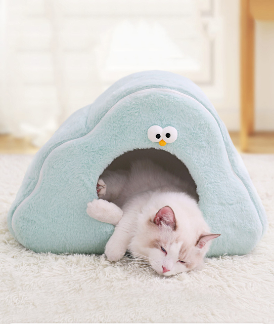 Słodkie zwierzątko - Komfortowe łóżko domowe dla kota i małego psa - Gniazdo jaskinia- Zimowe ciepłe miejsce do snu - Wianko - 5