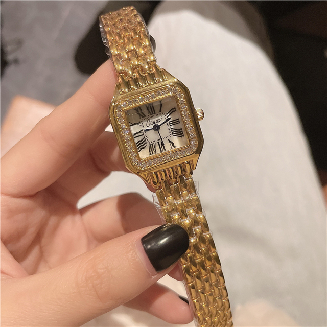 Zegarek damski 2021 - modna marka, kwarcowy z diamentami, złoty plac Mujer A163 - Wianko - 2