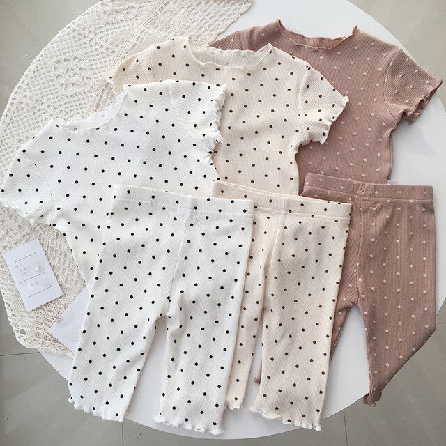 Letni cienki garnitur dziewczęcy z piżamą w kropki - dwuczęściowy zestaw dla dzieci - Wianko - 2