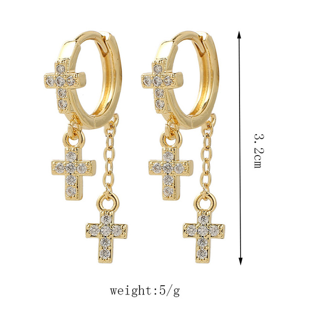 Kolczyki krzyże, klasyczne, miedziane, metalowe, pozłacane 18k, wysokiej jakości, z cyrkonią CZ - biżuteria dla kobiet - Wianko - 1