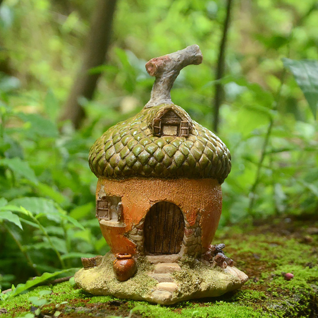 Miniaturowy dom gnoma jako dekoracja ogrodowa - żołądź z kostki z bajki - Wianko - 4