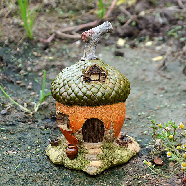 Miniaturowy dom gnoma jako dekoracja ogrodowa - żołądź z kostki z bajki - Wianko - 11
