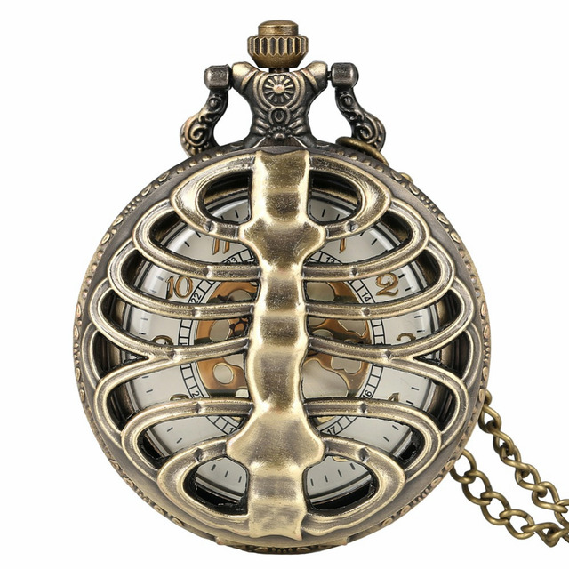 Zegarek kieszonkowy ze szkieletem Steampunk w kształcie brązowych żeberek i ażurową dekoracją - Wianko - 5