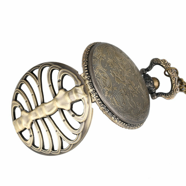 Zegarek kieszonkowy ze szkieletem Steampunk w kształcie brązowych żeberek i ażurową dekoracją - Wianko - 9