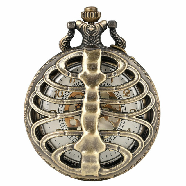 Zegarek kieszonkowy ze szkieletem Steampunk w kształcie brązowych żeberek i ażurową dekoracją - Wianko - 6