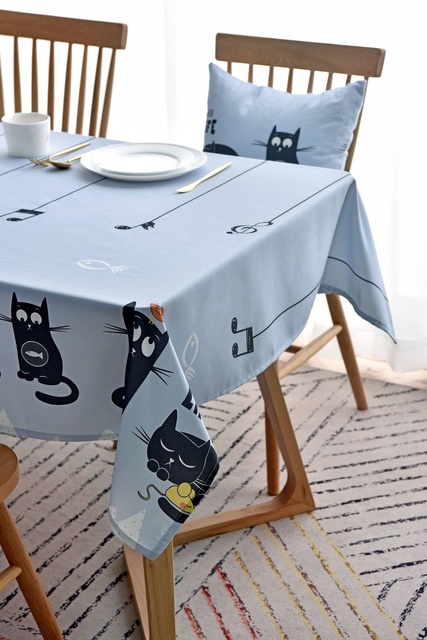 Kot kreskówkowy obrus prostokątny z nadrukiem MELUNMHOM, wodoodporna pokrywa tkaniny dla hoteli i jadalni - Wianko - 5