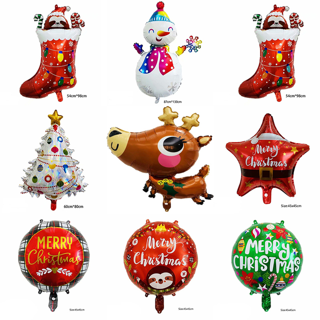 Nowością w sklepie internetowym jest 1 sztuka/partia foliowych balonów ozdobnych na Nowy Rok 18 cali - Wesołych Świąt z Elkiem, Bałwanem, Drzewem i Skarpetkami - Wianko - 1