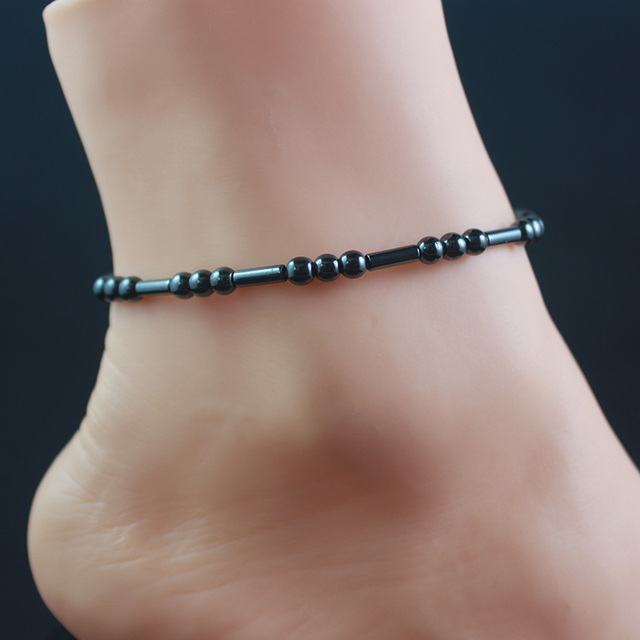 Czarny hematytowy łancuszek na kostkę z magnesem - ręcznie robiona biżuteria dla kobiet - Wianko - 1
