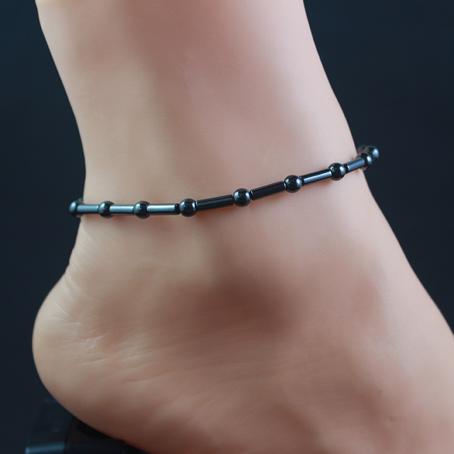 Czarny hematytowy łancuszek na kostkę z magnesem - ręcznie robiona biżuteria dla kobiet - Wianko - 2