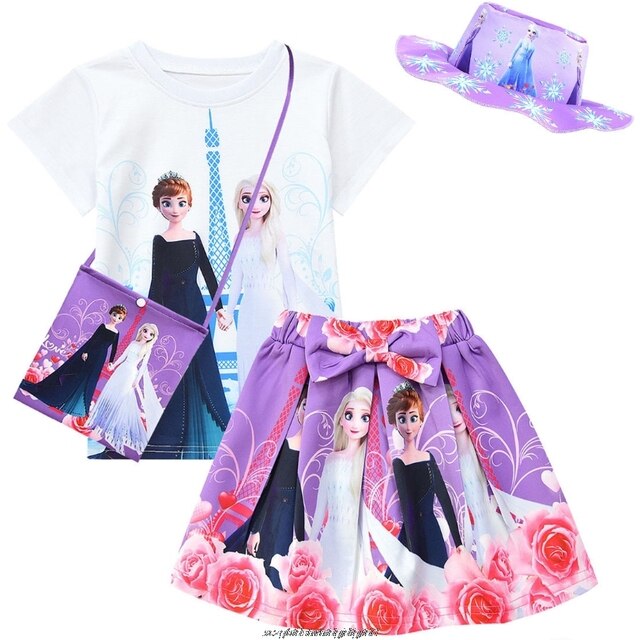 Zestaw odzieżowy dla dziewczynek Disney Frozen - Top z krótkim rękawem, spódnica z nadrukiem kreskówki i torba (4 sztuki) - Wianko - 7