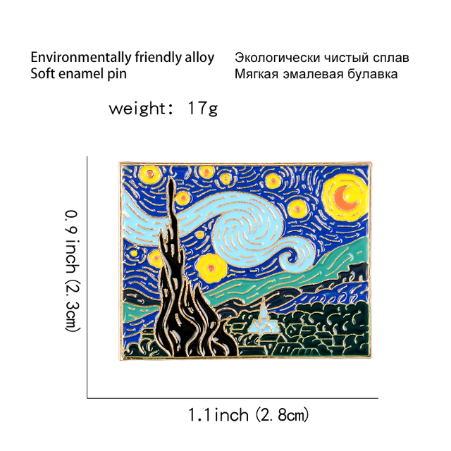 Broszka: Van Gogh - Ciche gwiaździste niebo i księżycowa noc - romantyczna grafika - Wianko - 1